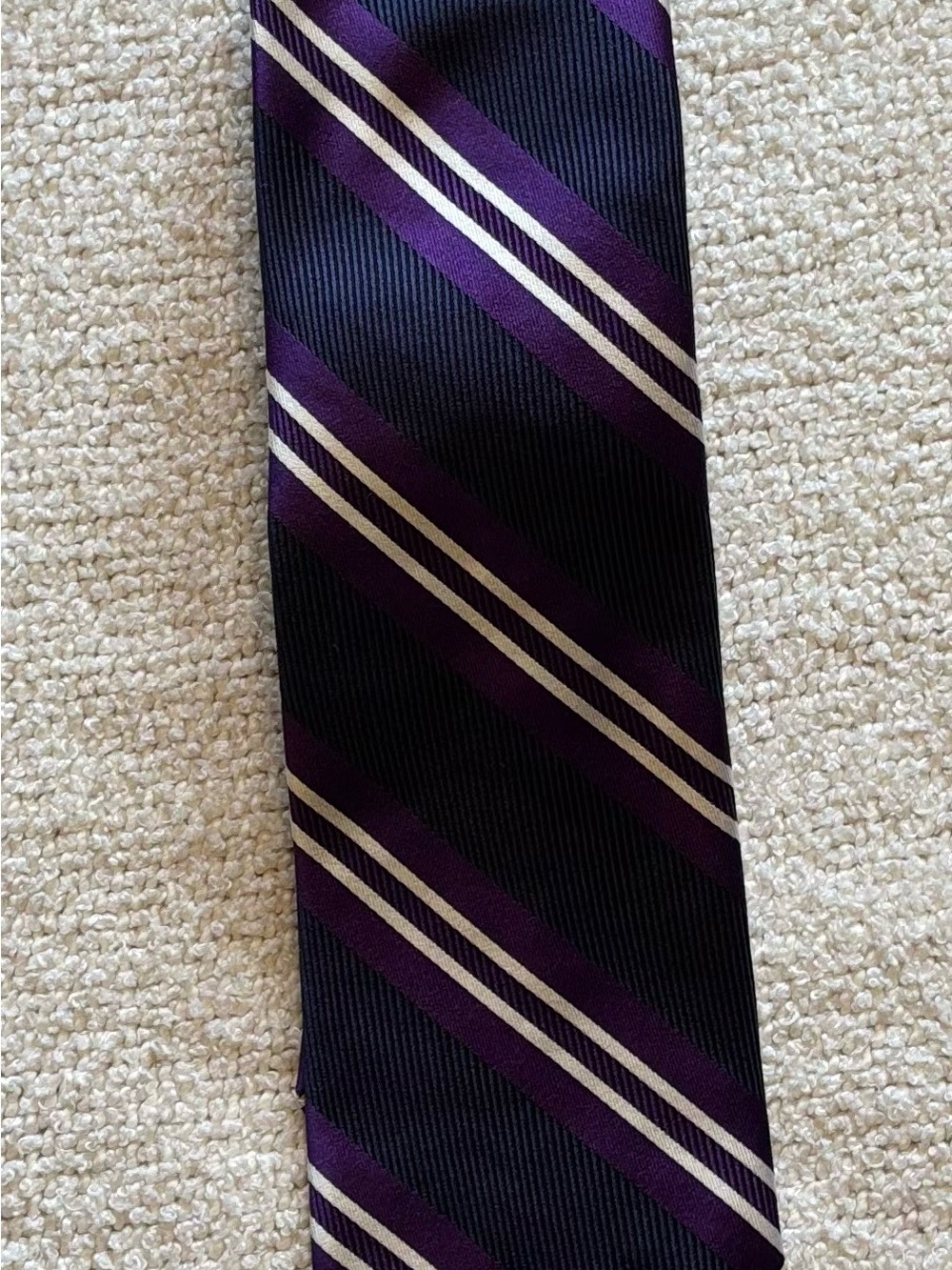 Brooks Brothers Men's Purple Navy White Striped Silk Tie Woven Pointed